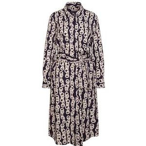 Seidensticker Blousejurk voor dames, met ceintuur, regular fit, maxi-jurk, hemdblousekraag, lange mouwen, 100% viscose, Donkerblauw, 36