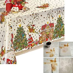 Decoser Kersttafelkleed - tafelkleed met flanellen achterkant, vinyl feestdagentafelhoezen, gemakkelijk af te vegen tafelzeil, waterdichte tafelkleden, rechthoekige vorm, tafelkleed voor Kerstmis