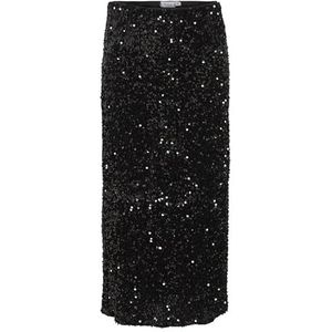 Vifaith Hw Midi Sequin Skirt/Vol, zwart beauty, L