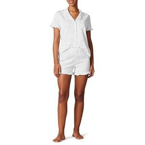 Amazon Essentials Dames katoenen modale biezen inkraag pyjamaset (verkrijgbaar in grote maten), witte stippen print, M