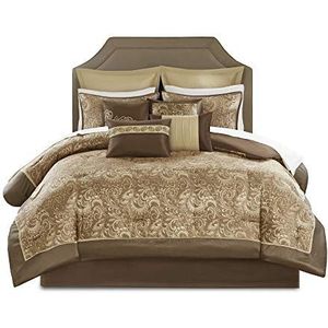 Madison Park Bijpassende gordijnen-Down Alternatieve Hypoallergeen Bedding-Set voor alle seizoenen, Polyester, Bruin, Koningin