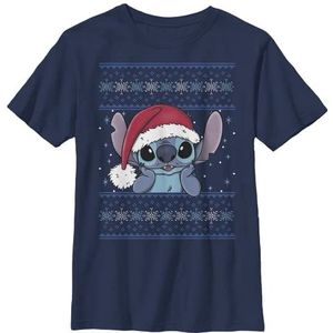Disney Jongens Holiday Stitch Wearing Santa Hat T-shirt, Donkerblauw, M