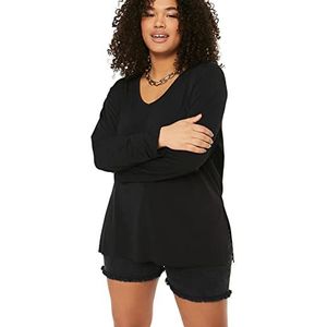 TRENDYOL Dames V-hals effen kleuren regular maten in blouse shirt, zwart, 46