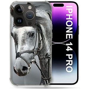 Beschermhoesje voor iPhone 14 Pro (6,1 inch), motief: paarden, wit