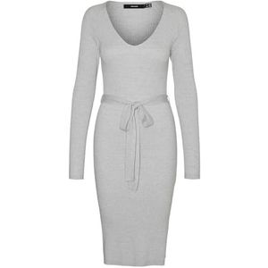 VERO MODA Vmsaba Rib Ls V-hals riem jurk Ga Noos gebreide jurk, lichtgrijs gem., S