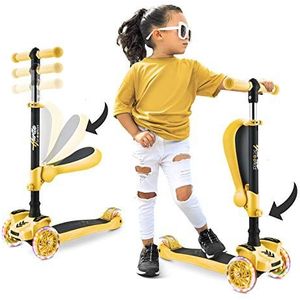 Driewielige scooter voor kinderen - Stand & Cruise Speelgoed voor kinderen / peuters Opklapbare scooters met / in hoogte verstelbaar, Antislipdek, Knipperende wielverlichting, voor jongens / meisjes van 2-12 jaar