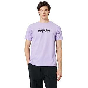 Koton Heren Slogan Bedrukt Crew Neck Short Sleeve Slim Fit T-shirt, paars (370), S