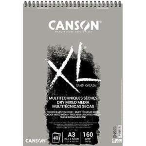 CANSON XL® zandgrain, grijskleurig tekenblok met schuurpapierachtig oppervlak, DIN A3, 40 vellen, 160 g/m²