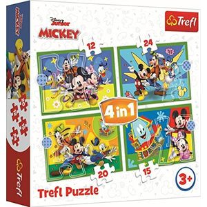 Trefl - Mickey, Onder Vrienden - Puzzels 4in1, 4 puzzels, 12 tot 24 Elementen - Puzzels met Disney-Figuren, Mickey Mouse en Vrienden, Verschillende Moeilijkheidsgraden, voor Kinderen vanaf 3 jaar