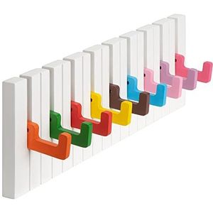 RICOO Kledinghaken piano design garderobe kinderen, wandgarderobe kinderen uitklapbaar WM1885-LS kapstok haaklijst 9 haken om uit te klappen kindergarderobe hout piano kleurrijke garderobehaken