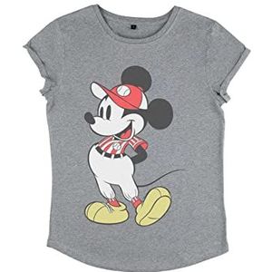 Disney Classics Women's Classic Baseball Season Mickey Organic Rolled Sleeve T-shirt, Melange Grey, XL, grijs (melange grey), XL