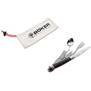 Böker Magnum Bon Appetite-campingbestek met mes, vork en lepel - eenvoudig te openen - incl. microvezelzak voor opslag