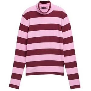 TOM TAILOR Denim Basic rolkraag voor dames met lange mouwen, 35939 - Dark Red Pink Stripe, XS