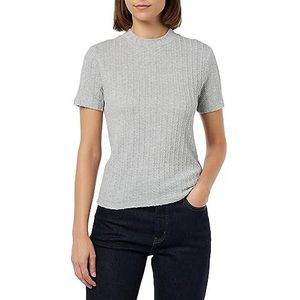 Koton Dames T-shirt met hoge hals gebreid patroon korte mouwen, grijs (027), XL