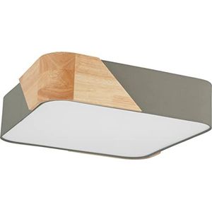 EGLO Plafondlamp Grimaldino, 2-lichts moderne plafondlamp van textiel/hout/metaal/kunststof in taupe/natuur/wit, voor woonkamer, hal of slaapkamer, E2