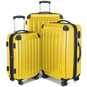 HAUPTSTADTKOFFER - Alex - koffer met harde schaal, trolley, reiskoffer, 4 dubbele wielen, uitbreiding, geel, Koffer-Set, set koffers