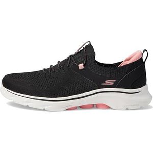 Skechers Dames GO Walk 7, zwart textiel/Hot Pink Trim, 7.5 UK, Zwart textiel Hot Roze Trim, 40.5 EU