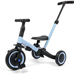 Leogreen 4-in-1 driewieler kinderfiets, balansfiets, loopfiets, met duwstang, voor jongens en meisjes van 1 tot 3 jaar, belasting 25 kg, blauw