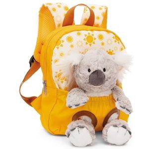Rugzak 21x26 cm geel met knuffelpluche Koala 25 cm - Afneembaar pluche speelgoed, zacht en pluizig - kleuterrugzak met knuffeldier voor 2-5-jarige jongens en meisjes