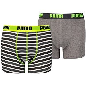 PUMA Unisex Basic Printed Boxershorts voor kinderen, 2 stuks, Fluo Yellow/Grey, 128 cm