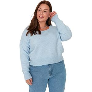 Trendyol Vrouwen vierkante kraag Plain Regular Plus Size Sweater Sweater, lichtblauw, 5XL, Lichtblauw, 5XL