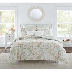 Laura Ashley Luxe ultrazacht dekbed, alle seizoenen premium beddengoedset, stijlvol delicaat ontwerp voor thuisdecoratie, 100% katoen, blauw/groen/roze, kingsize
