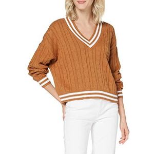 Urban Classics Dames Dames Dames Short V-hals College Sweater Sweatshirts, Toffee/wit, XXL