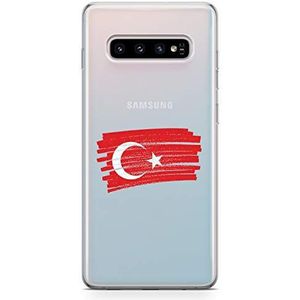 Zokko Beschermhoesje voor Samsung S10, motief: Turkse vlag - zacht, transparant, zwarte inkt
