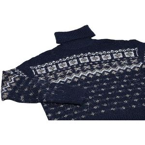 Jalene Dames wintertrui van contrasterende ruitgebreide marine maat XS/S, marineblauw, XS