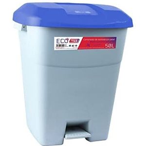 Tayg 434020 Afvalcontainer met pedaal, grijze bodem en blauw deksel, 50 liter
