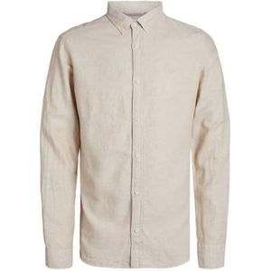 JACK & JONES Jprccmaze Linen Shirt L/S Button Down Shirt met lange mouwen voor heren, Fields Of Rye/Fit: comfortabele pasvorm, XL