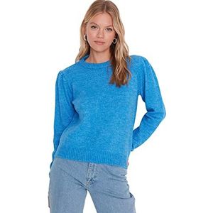Trendyol Vrouwen Slim Basic Crew Neck Knitwear Sweater, Blauw, S