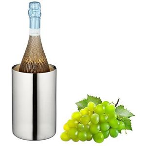 Relaxdays wijnkoeler rvs, dubbelwandig, flessenkoeler wijn & champagne, H x Ø: 18,5 x 12 cm, glanzend design, zilver