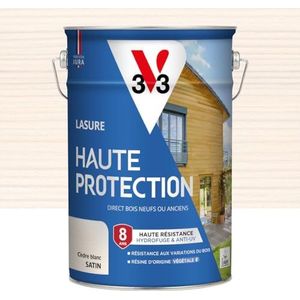 V33 Houtbeits voor buiten, ceder, wit, satijn, hoge bescherming, 8 jaar, hoge water- en uv-bestendigheid, bestand tegen houtveranderingen, Ecolabel, plantaardige hars, 5 l