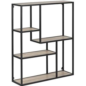 AC Design Furniture Jörn Asymmetrisch wandrek met 4 planken, H: 91 x B: 75 x D: 20 cm, Sonoma eikenlook/zwart, hout/metaal, 1 stuks