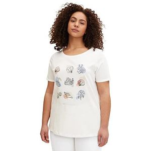 TOM TAILOR Dames Plussize T-shirt met print 1033375, 12906 - Wool White, 44 Grote maten