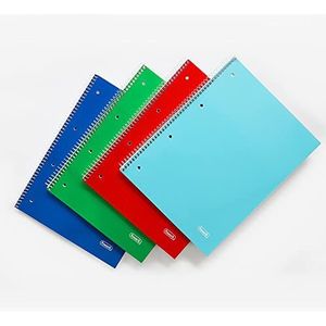 Favorit Spiraalschrift A4, geruit 5 mm, papier 80 g/m², verpakking van 5 stuks, rood, geel, blauw, groen en turquoise