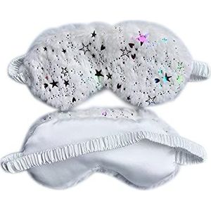 WIZBIOTECH Schattig pluizig oogmasker voor slapen en reizen, ademende oogbedekking, uniseks, slaapmasker voor kinderen, volwassenen, witte ster