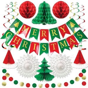 Premium herbruikbare kerstversiering - kerstdecoratieset, papieren kerstversieringen, kerstplafonddecoraties/hangende kerstversieringen, indoor vintage honingraat kerstkamerdecoratie