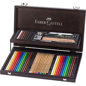 Faber-Castell 110084 - houten etui Art & Graphic Compendium, 53-delig, met 12 kleurpotloden, 12 aquarelstiften, 12 Pitt Pastels