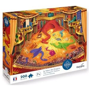Calypto 3907402 Drachenschatz, 200 Teile Puzzle mit Soft Touch, Kinderpuzzle mit samtiger Oberfläche inkl. Puzzleposter, für Kinder ab 7 Jahren, Märchen, Fantasie, Drache