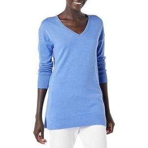 Amazon Essentials Women's Lichtgewicht tuniektrui met lange mouwen en V-hals (verkrijgbaar in grote maten), Blauw, XS