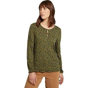 TOM TAILOR Dames Shirt met lange mouwen in kreuk-look 1028801, 28372 - Green Shades Floral Design, XS
