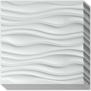 Art3d Set van 12 3D-wandpanelen, pvc, wit, mat, decoratief, woonkamer, slaapkamer, kantoor, motief mode, 50 x 50 cm, 3 m²