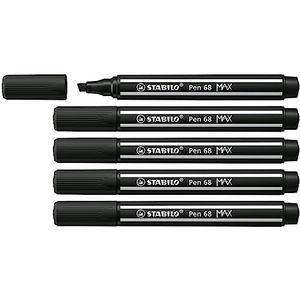 Premium Viltstift Met Dikke Beitelpunt - STABILO Pen 68 MAX - 5 Stuks - Zwart