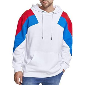 Urban Classics Heren capuchontrui Retro Color-Bocking oversize 3-kleurige hoodie, Wht/Firered/Brightblue, S