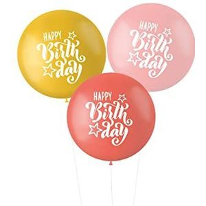 Folat - Ballonnen XL 'Happy birthday!' Roze/Rood 80cm - 3 stuks