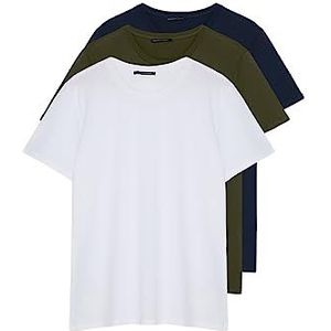 Trendyol Heren Multicolor Heren Basic Slim Fit 100% Katoen 3's Package Bicycle Collar Short Sleeve T-Shirt, Multi Color, M