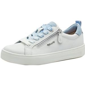 TAMARIS Comfort Damessneakers, plat met ritssluiting, vrijetijdsschoenen, wit/blauw, 38 EU, wit blauw, 38 EU
