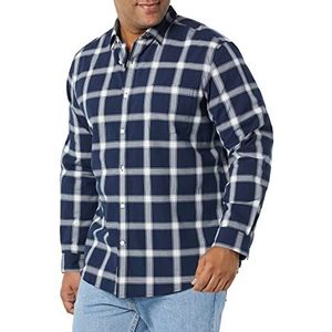 Amazon Essentials Regular-Fit Stretch Poplin overhemd met lange mouwen, marinewitte buffelplaid, groot